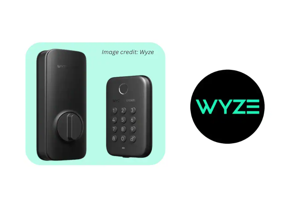 Wyze Lock Bolt smart lock on door — fingerprint sensor and keypad close-up